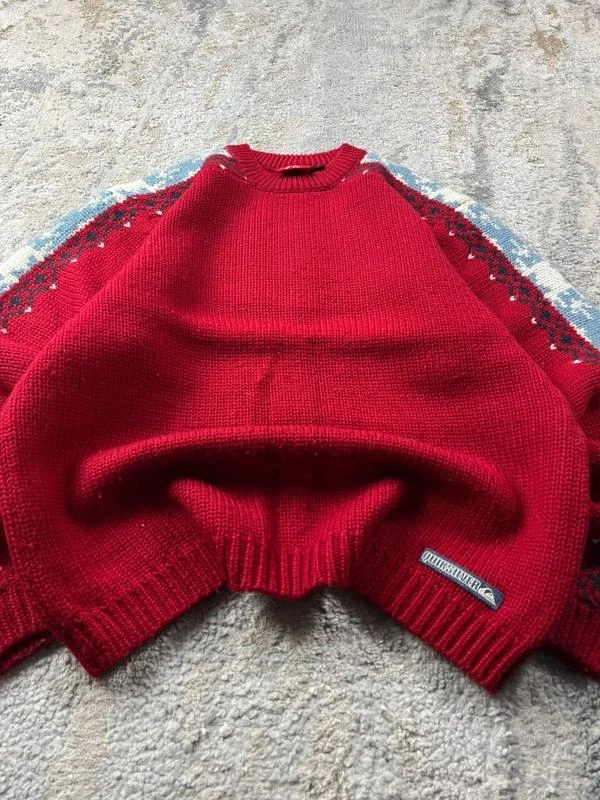 Vintage Quiksilver men’s Red White Crewneck Wool Sweater Size S – photo 5